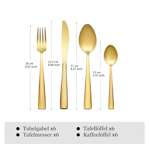 OTTO KONING Besteck-Set Leipzig, Gold, Edelstahl, 24-teilig für 6 Personen – Ansicht 2