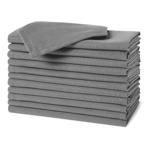 Amazon Basics Wiederverwendbare schmutzabweisende und knitterfreie Stoffservietten 12er-Pack 43 x 43 cm Grau