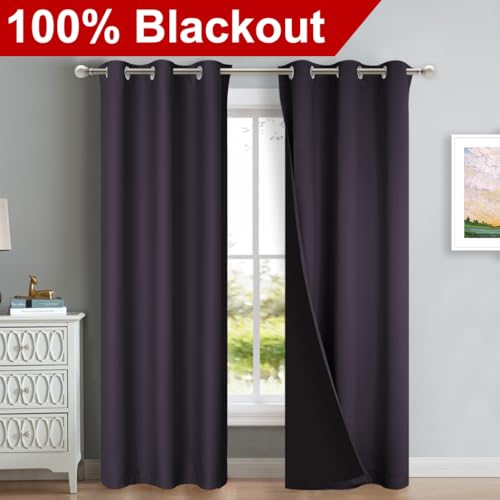 Image of NICETOWN Full Shade Curtain Panels, 37 inch Wide x 80 inch Long, Greyish Purple, Pair of Thermal Insulated & Energy Efficiency Blackout Drapes for Living Room, Lined Silky Performance Window Dressing