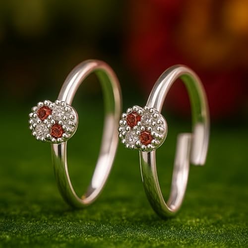 Image of SATKOTI 925 Silver Toe Rings for Women | Adjustable Pure Metal Bichiya with AAA Quality CZ Stone| BIS Hallmarked Jewelry with Authenticity Certificate | Pair of 2 Metti