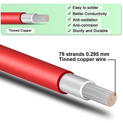 Shirbly Battery Cables - 10Ft 10Awg(6Mm²) Battery Power Inverter Cables With 5/16'' Lugs, Tinned Copper Pv Wire For Solar Panle Automotive Motorcycle Rv Marine Boat (10Awg 10Ft) #TOP4