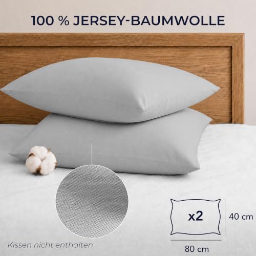 Dreamzie - Kissenbezug 40 x 80cm - 2er Set - 100% Baumwolle - Grau – Ansicht 2