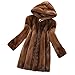 HANTONGHAO Cappotto di pelliccia di visone sintetico Donna Plus Size 6XL Top con cappuccio invernale di media lunghezza Donna Cappotti di pelliccia di visone marrone addensato - Marrone scuro, 5XL