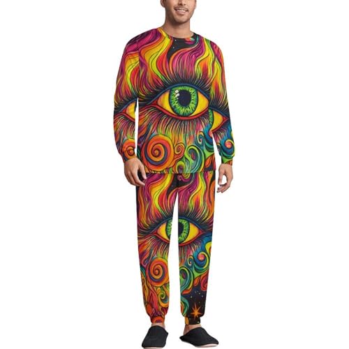 Colorful Eye Pajama Set Long Sleeve Lounge Sets Sleepwear 2 Pjs Nightwear for Men Women