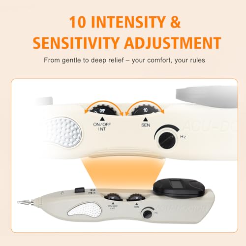 Electronic Acupu/ncture Pen, Automatic Acup/oint Finder with 10 Intensity & Sensitivity Levels, 3 Replacement Heads for Neck, Shoulder, Face LY-508B