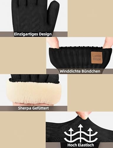 LuminBlaze gants dhiver thermiques pour femmes chauds écran tactile doublure épaisse en polaire coupevent élastiques double couche Sherpa pour ski et vélo cadeau pour femmes – vue 3