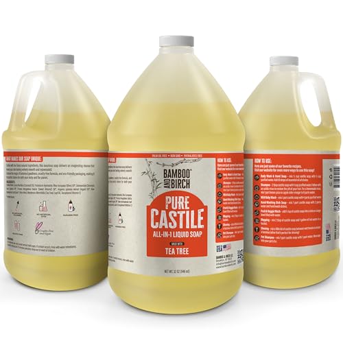 Image of BAMBOO AND BIRCH Pure Castile Soap Liquid, Certified Palm Oil Free Natural Soap, Tea Tree, 64 oz