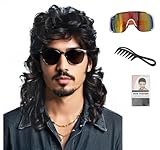 Lotfon Mullet Wig for Men Joe Dirt Emo Wig 80s Costumes Fancy Party Cosplay for Male Halloween Costumes Punk Rocker (Black)
