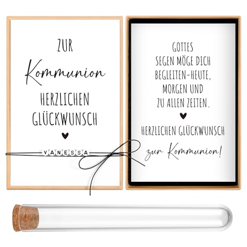 Namalu Set de Regalo de Comunión - Regalo de Dinero Personalizado para Primera Comunión con Cuentas de Letras para Pulseras DIY, Tarjeta, Tubo de Ensayo, Banda Elástica y Caja de Regalo
