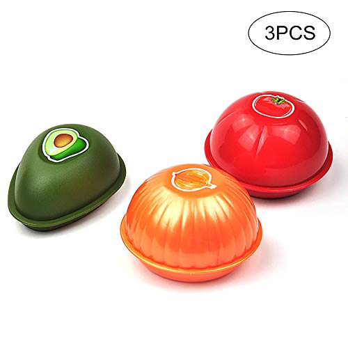 Uranusin 3pcs Vegetal Reutilizable Food Savers Set - Aguacate Y Cebolla Tomate Ahorro De Plástico Contenedor De Almacenamiento Frigorífico Caja con Sello Tapas