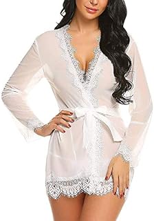 Hatop- Women's Sexy Temptation Lingerie Set 3PCS Mesh Bathrobe Bra Thong Sleepwear Underwear