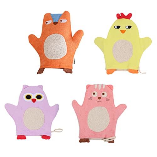 Homoyoyo 4 piezas Guantes de Baño para Set Diseño de Animales y Exfoliantes Accesorios de Baño para Bebés para Casa y