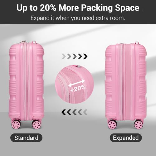 Image of Kono Airline Approved Suitcase Set 2 Pieces, Pink | 22x14x9 Lightweight PP shell Smooth 360 Spinner Wheels with TSA lock for Short Trips