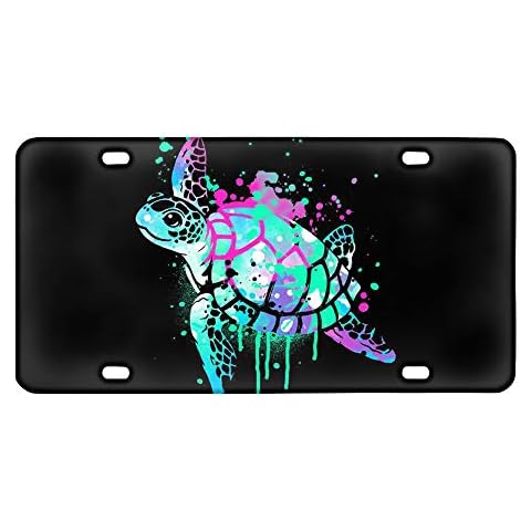 GLENLCWE Tie Dye Colorful Sea Turtle Design License Frames Cover Stainless Steel License Plate Holder Car Tag Cover Aluminum Stylish Auto Front Tag Mental Holder Cover