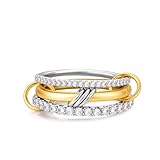 Canboer Gold Interlocked Stackable Rings for Women Non Tarnish Trendy CZ Statement Rings,Dainty Gold and Silver Rings Set,Mixed Metals Multi Ring Stack Connected Bands Stacking Jewelry Size 9