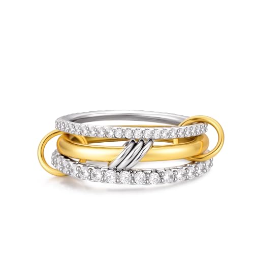14K Gold Plated Interlocked Stackable Rings for Women Non Tarnish...