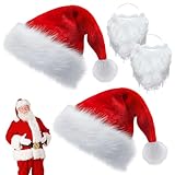 2 Pack + Barbes：Set inclut 2 bonnets de Noel adulte et 2 barbes de Pere Noel nouvelles, taille unique adaptee a tous les adultes. Ideal comme bonnet Pere Noel adulte pour partager avec famille ou amis, repondant aux besoins de decoration Noel et accessoires de fete.​