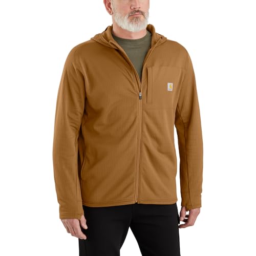 Carhartt Men's Force Relaxed Fit Full-Zip Long-Sleeve Hooded T-Shirt, Carhartt Brown, Large