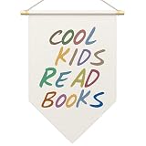 Cool Kids Read Books Pennant Canvas Banner-Colorful Words Funny Wall Art Print Hanging Flag-Poster Hanging Banner Artwork Wall Decorations & Supplies For Read Corner Bedroom Classroom(13.8" x 16")-A04