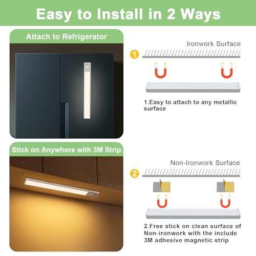 Image of 3 Color Tempers Dimmable Under Cabinet Lights Wireless[2 Pack], Rechargeable LED Motion Sensor Lighting Indoor, Magnetic Closet Lights (Silver-with Indicator-3000mAh)