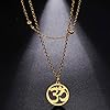 SIPURIS Women OM Necklace Indian Yoga Aum Om Ohm Pendant Necklace Stainless Steel Hindu Meditation Charm Sanskrit Symbol Spiritual Amulet Jewelry for Men, Stainless Steel, No Gemstone (Layered-G) #2