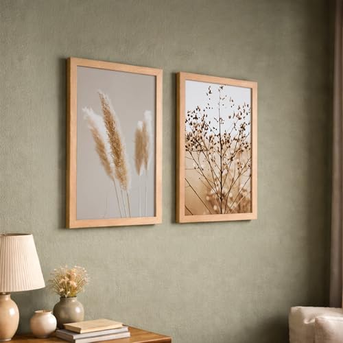 Image of NoWorries illustration design Wall frames for Home decoration / paintings for living room, bedrrom and office decor (Theme- minimal (Synthetic Wood frame) (Leminated 300 GSM Print) (framed, Multicolur) Set of 2