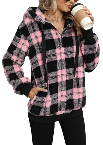 Yanekop Womens Oversized Hoodies Quarter Zip Pullover Sherpa Jacket Zip Up Sweatshirt Fuzzy Fleece Pullover with Pockets3