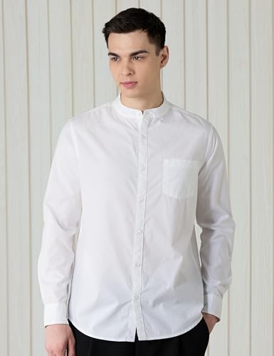 Image of Amazon Brand - Symbol Men's Cotton Shirt | Chinese Collar | Casual | Plain | Full Sleeve | Summer - Regular Fit (Available in Plus Sizes)