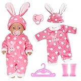 Puppenkleidung für 18 Zoll Babypuppen, Overall, Mütze, Socken, Kleiderbügel und Schnuller, Puppenkleidung kompatibel mit Neugeborenen von 30-45 cm, Mädchengeburtstag (Kaninchen) (Keine Puppe)