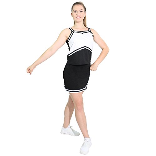 Danzcue Blusa feminina de uniforme de líder de torcida, Preto/branco, PP