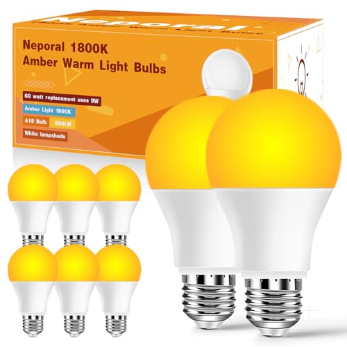 Image of Neporal Amber Sleep Light Bulbs 1800K 8PK, 9W 60 Watt Equivalent, 99.96% Blue Blocking Soft Warm Light Bulbs A19, Amber Night Light E26 for Bedroom and Baby Nursery Light
