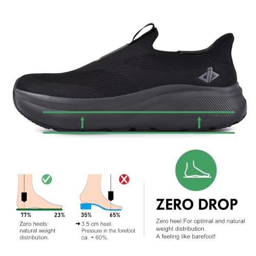 Image of JACKSHIBO Mens Slip in Free up Hands Shoes Wide Toe Box Arch Support Orthopedic Walking Sneakers Cushioned Thick Zero Drop Sole Metatarsal Pads