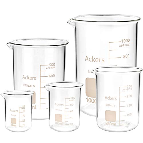 3.3 Boro Griffin Low Form Scientific Glass Beaker Set-50ml,100ml,250ml,500ml,1000 mL (Pack of 5)