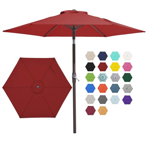 JEAREY 7.5FT Patio Umbrella Outdoor Market Umbrella with 6 Sturdy Ribs, Push Button Tilt/Crank Table Umbrella for Garden, Deck, Backyard and Pool, Red