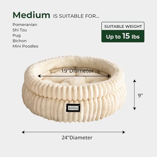Image of BALANCE Cat Bed Kitten Bed, Washable Round Cat Beds for Indoor Cats,Super Soft Plush Faux Fur Pet Bed for Puppy and Kitten with Anti-Slip Bottom