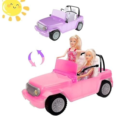 Yellow River Fashion Car for Dolls, Sunlight Changes Color Off Road Doll Vehicle with Working Seat Belts Pink Color Changing Purple Kids Toy Cars Ideal Gift for Girls Boys Increase Children's Fun Cover