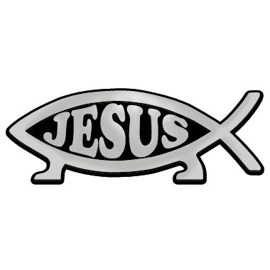 Image of Jesus Fish with Feet Plastic Auto Emblem - [Silver][5'' x 2'']