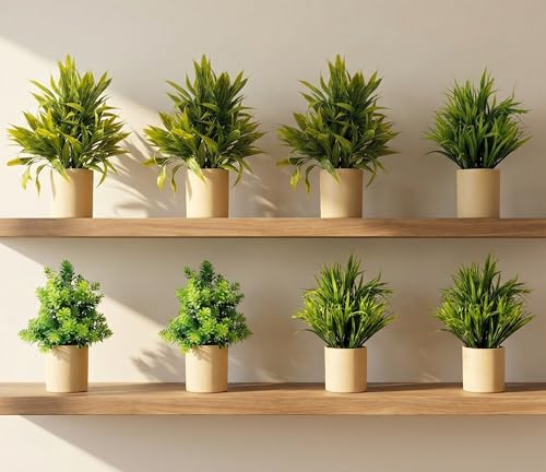 Image of Dekorly Artificial Potted Plants, Artificial Plastic Eucalyptus Plants Small Indoor Potted Houseplants, Small Faux Plants for Home Decor Bathroom Office Farmhouse (Cylinder Brown Pot-8)