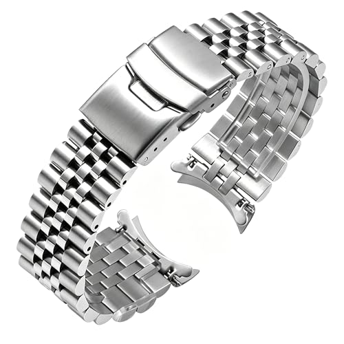 Image of Juntan Stainless Steel Curved Ends Tapered 18mm 20mm 21mm 22mm 23mm 24mm Metal Watch Band Flexible Watch Strap Replacement Bracelet Deployment Double Flip Lock Buckle Silver Black