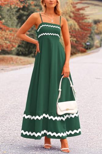 Image of PRETTYGARDEN Women's 2026 Summer Flowy Maxi Dress Casual Sleeveless Spaghetti Strap Ruffle Beach Long Dresses