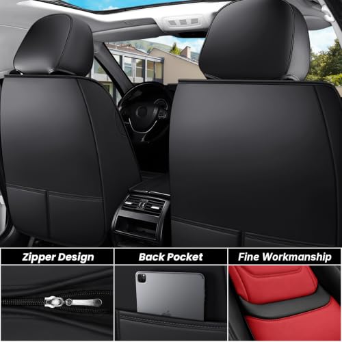 Image of for GMC Terrain 2010-2025 Seat Covers 2P (Black /Red) | Waterproof car seat cover, anti-slip, breathable. Airbag compatible. Seat heating works. Easy clean. Durable stitching.