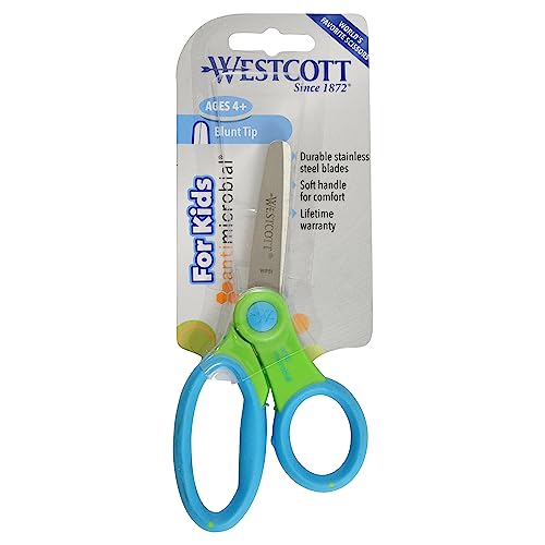 Westcott Tesoura sem corte infantil com alça macia com proteção Microban, 5-verde