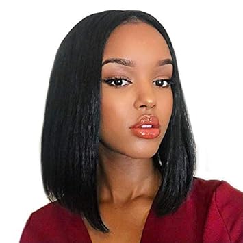Short Bob Wigs Human Hair Lace Closure Wigs 10A Brazilian Virgin Human Hair Straight Bob lace Front Wigs For Black Women Pre Plucked with Baby Hair 13x4 Lace Part 150% Density Natural Black 14 inch