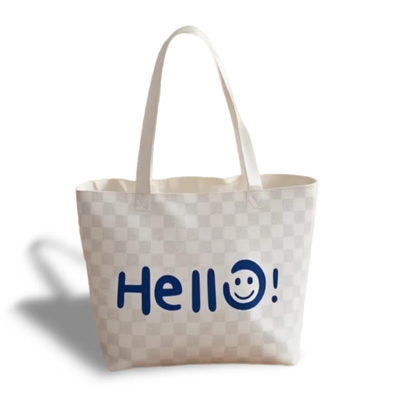 [Uruoi Carry] トート レディース キャンバス 大容量 A4対応 通勤 マザーズ ミニトート 手提げ 帆布 helloロゴ シンプル チェック柄 ファスナー付き おしゃれ 軽量