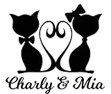 Wandtattoo - Wandsticker - Auto Aufkleber ***Kater/Katze/Paar inkl. Ihrem Wunschtext*** - (Größen und Farbauswahl)