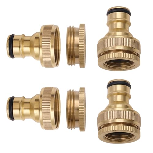 4 piezas Conector de Manguera de Latón 2 en 1 de 1/2 y 3/4 Adaptador Manguera de Grifo y Jardín Conector Rapido de Jardín Roscado para Accesorios de Cocina Jardin