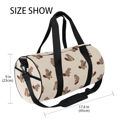 Duffel Bags Cute Beaver Gym Bag Round Sports Bag Canvas Travel Luggage Overnight Bags for Men Women3