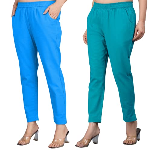 Image of Regular Fit Fully Elastic Waist Ankle Length Premium Cotton Casual Trouser Pant (Combo Pack of 2)