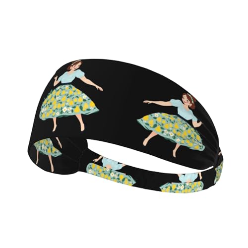 Elastic Sports Headband Hairband BROLEO Little girl dancing in a pear floral skirt Printing Quick Drying, Moisture Wicking