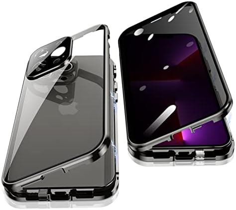 Jonwelsy Anti Peeping Case for iPhone 13 Pro Max, 360 Degree Front and Back Privacy Tempered Glass Cover, Anti SPY Screen, Anti Peep Magnetic Adsorption Metal Bumper for iPhone 13 Pro Max (Black)